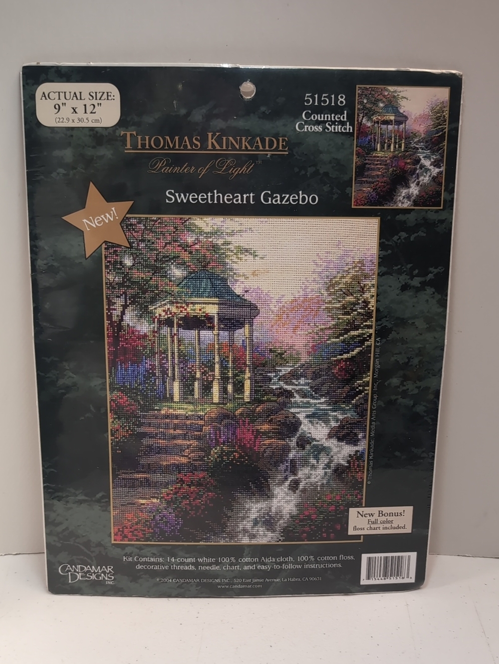 Thomas Kindade Cross Stitch 9" x 12" " Sweetheart Gazebo"  New